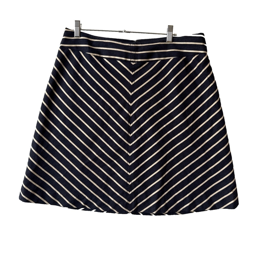 Limited Linen Cotton Navy Striped Lined A Line Skirt‎ L Coastal Nautical Preppy